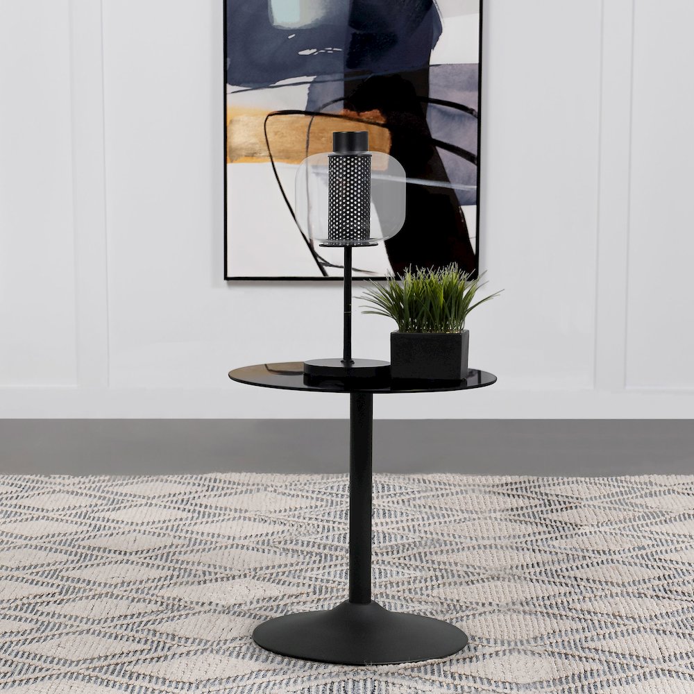 Ganso Round Metal End Table With Tempered Glass Top Black. Picture 3