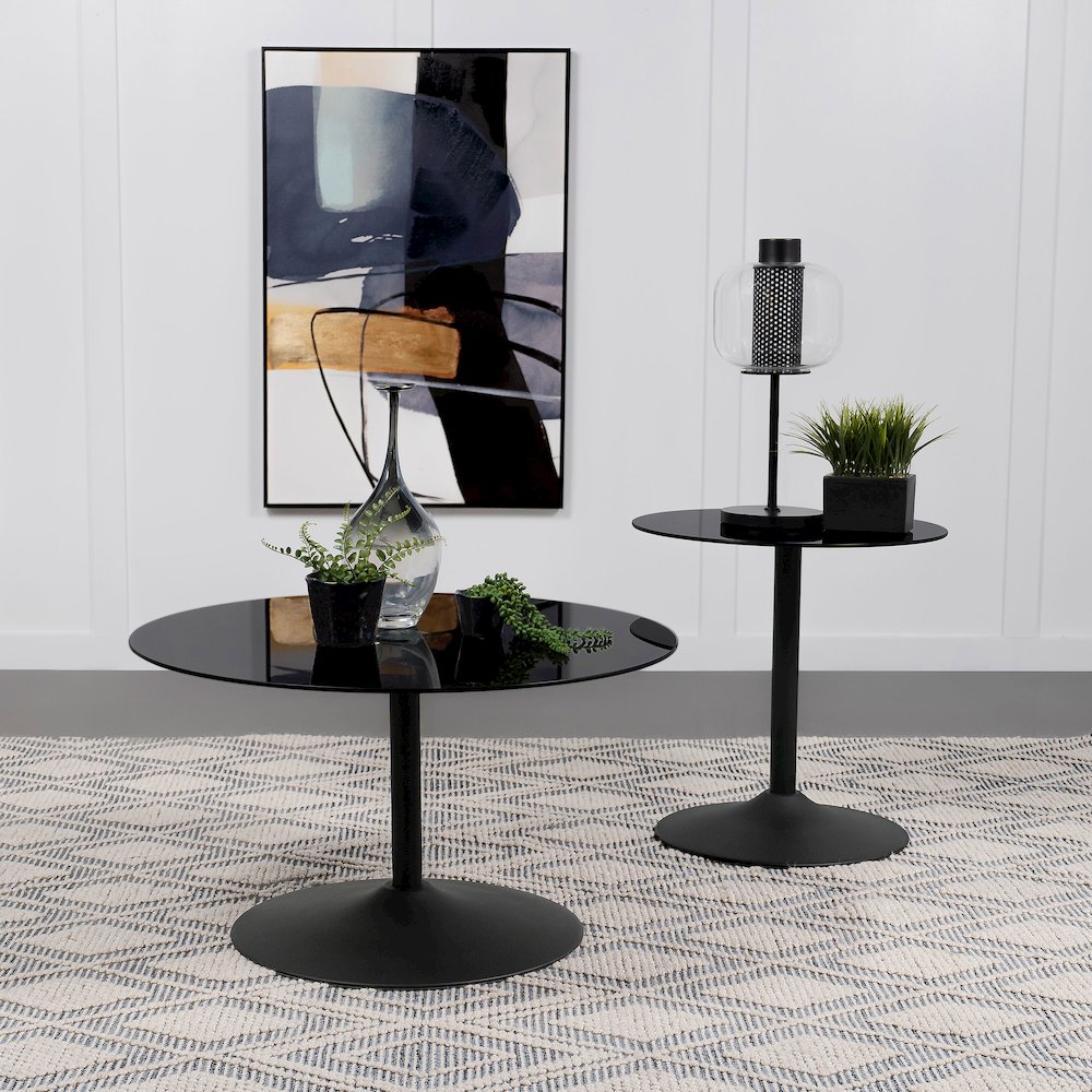 Ganso Round Metal End Table With Tempered Glass Top Black. Picture 5