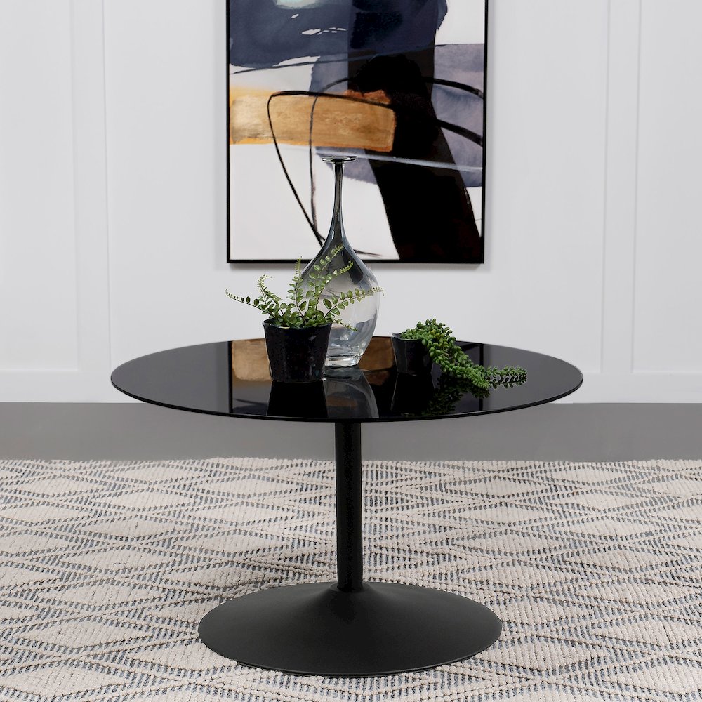 Ganso Round Metal Coffee Table With Tempered Glass Top Black. Picture 3