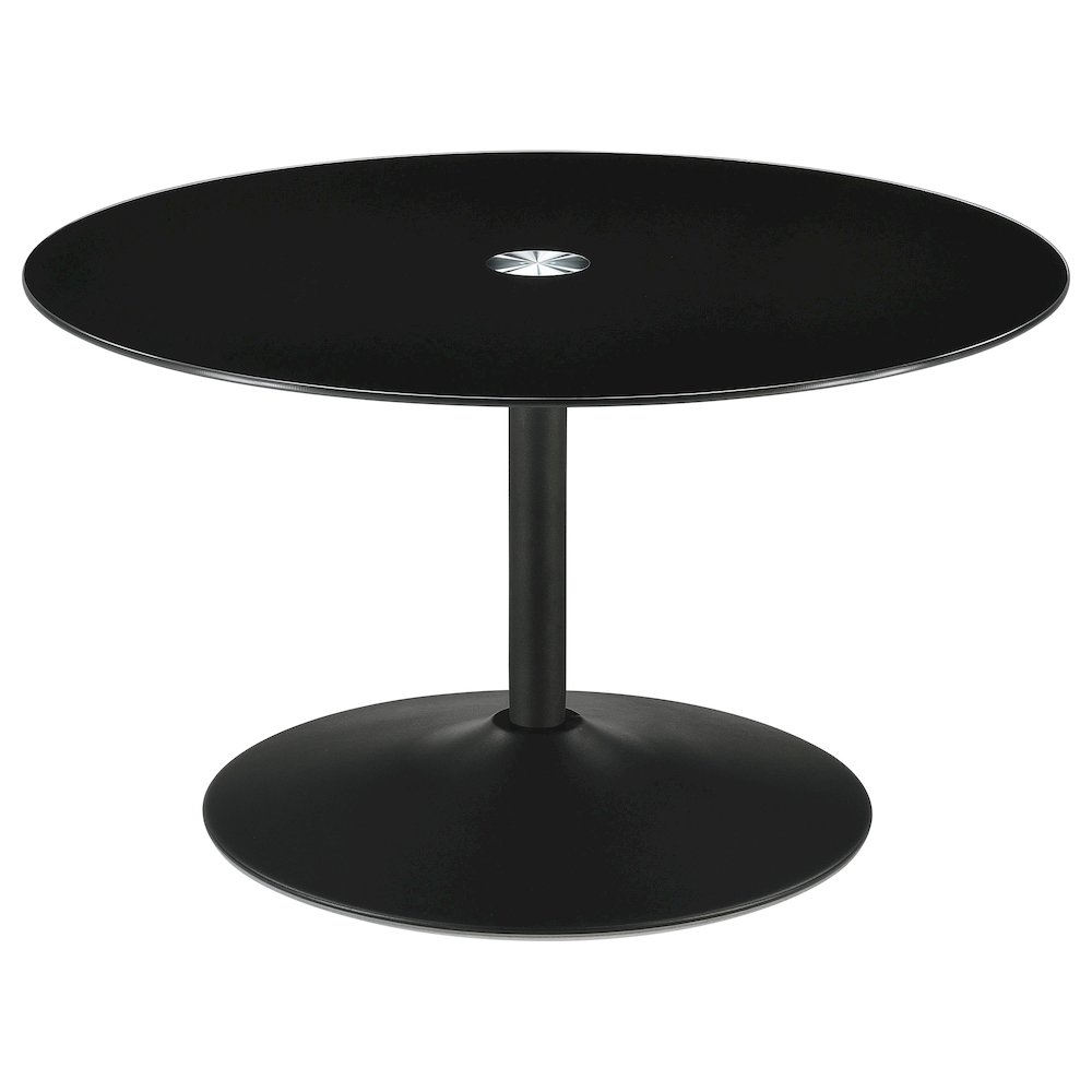 Ganso Round Metal Coffee Table With Tempered Glass Top Black. Picture 1