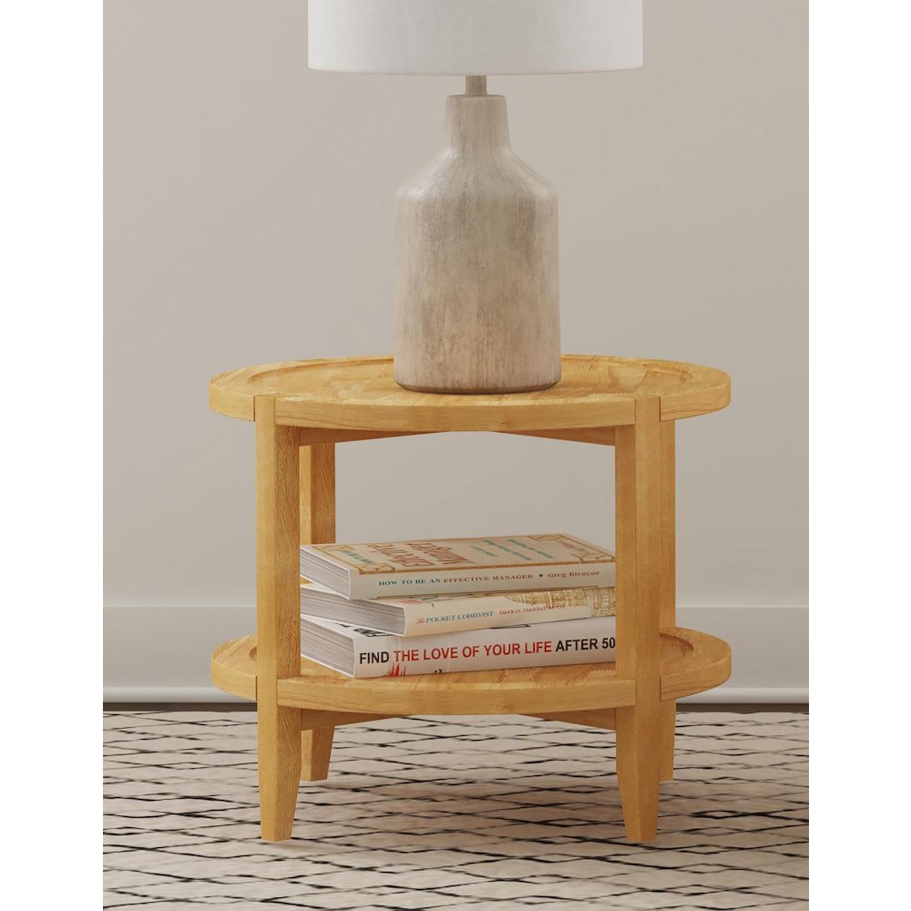 Camillo Round Solid Wood Side End Table Maple Brown. Picture 7
