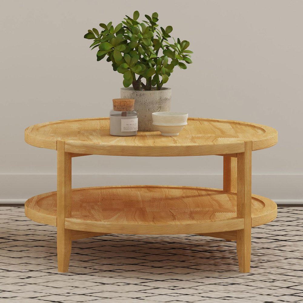 Camillo Round Solid Wood Coffee Table Maple Brown. Picture 7