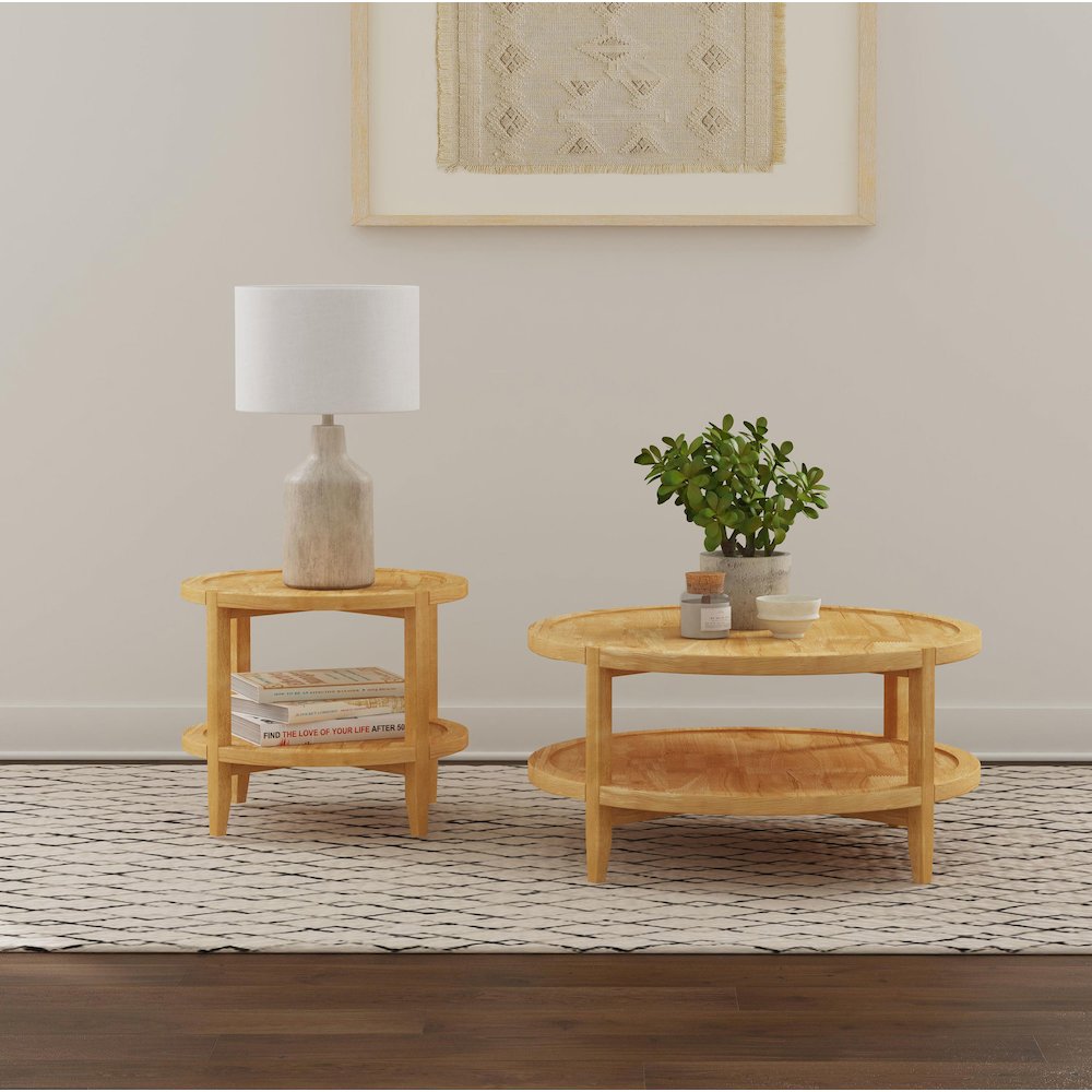 Camillo Round Solid Wood Coffee Table Maple Brown. Picture 9