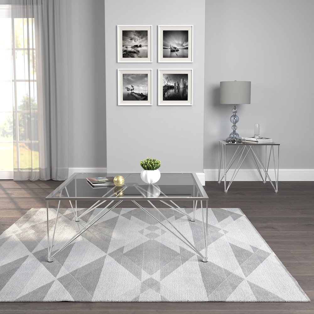 Chalet Square Smoked Glass Top End Table Chrome. Picture 4