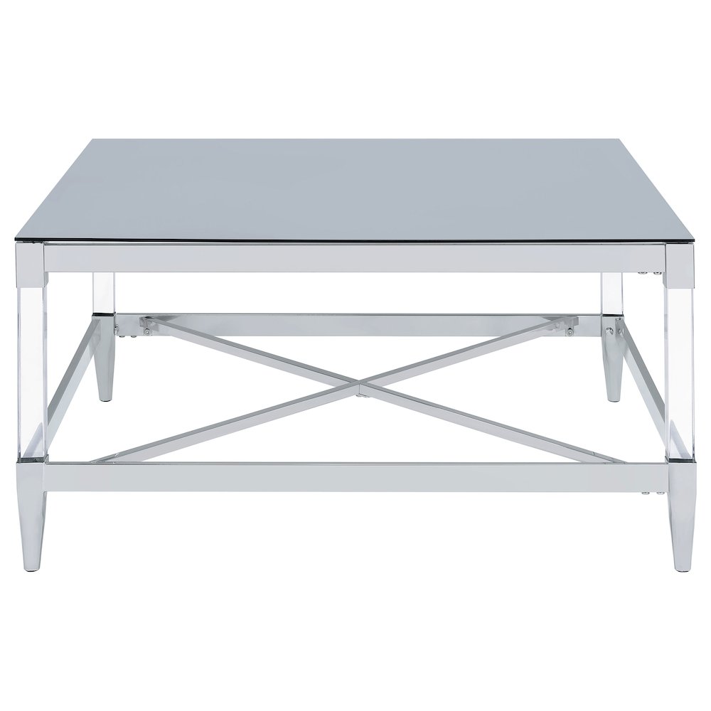 Lindley Square Tempered Mirror Acrylic Coffee Table Chrome. Picture 3