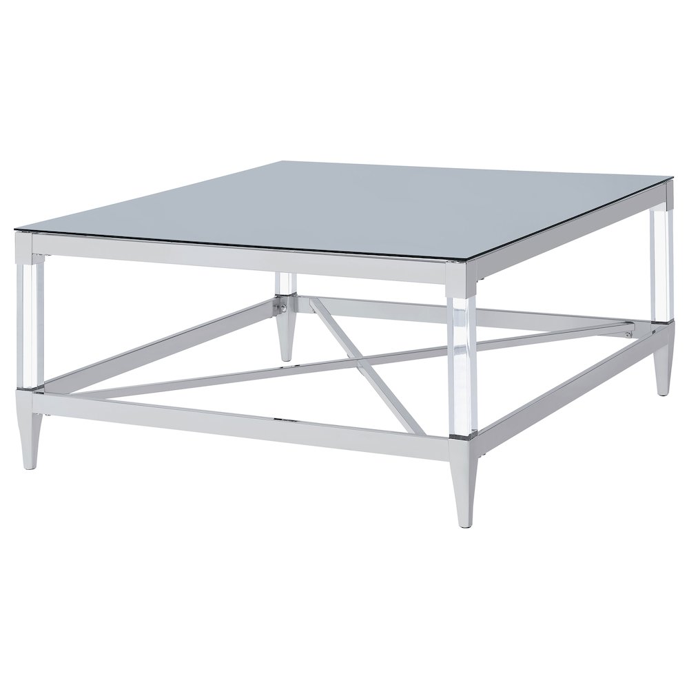 Lindley Square Tempered Mirror Acrylic Coffee Table Chrome. Picture 4
