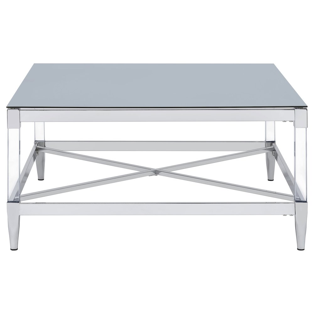 Lindley Square Tempered Mirror Acrylic Coffee Table Chrome. Picture 5