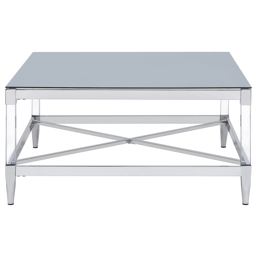 Lindley Square Tempered Mirror Acrylic Coffee Table Chrome. Picture 7