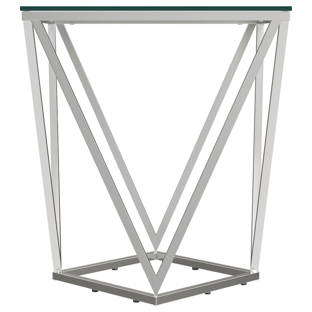 Brittania Square Glass Top Geometric End Table Nickel. Picture 3