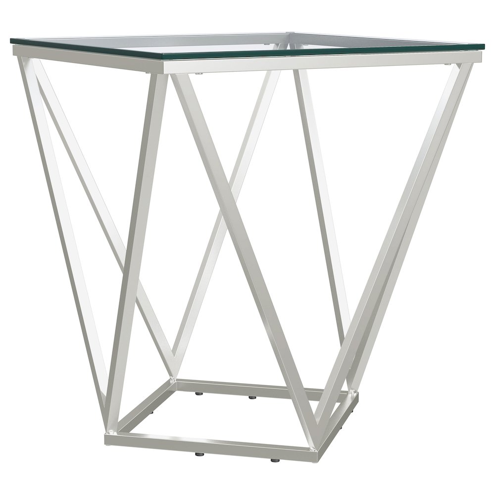 Brittania Square Glass Top Geometric End Table Nickel. Picture 4