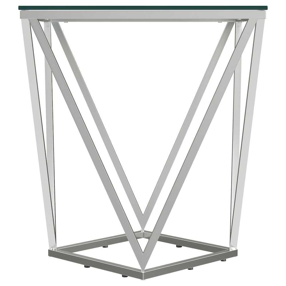 Brittania Square Glass Top Geometric End Table Nickel. Picture 5