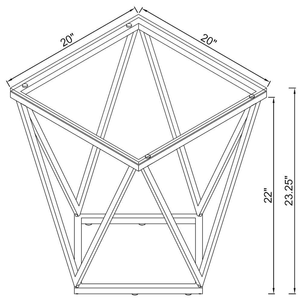 Brittania Square Glass Top Geometric End Table Nickel. Picture 10