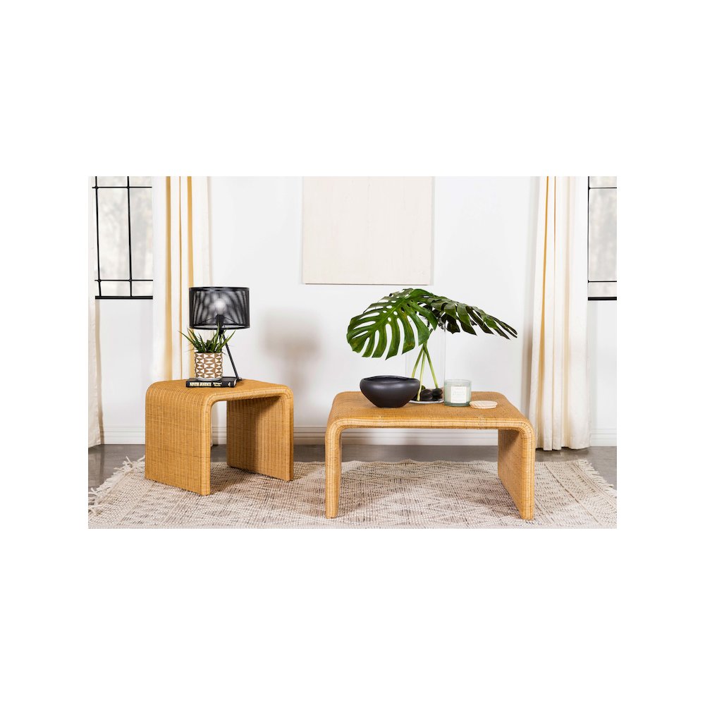 Juanita Square Woven Rattan End Table Natural. Picture 7