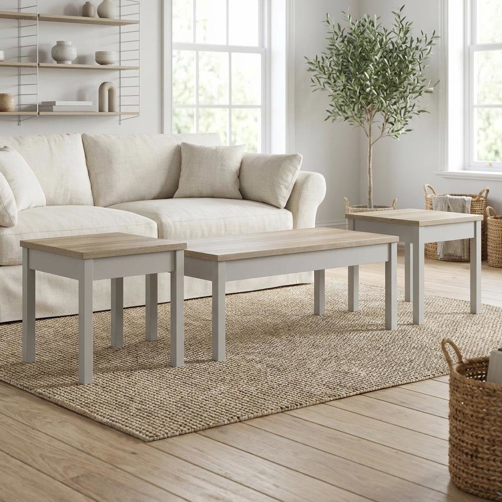 3-Piece Brown Rectangular Coffee Table Set with Coastal Style Finish. Picture 3