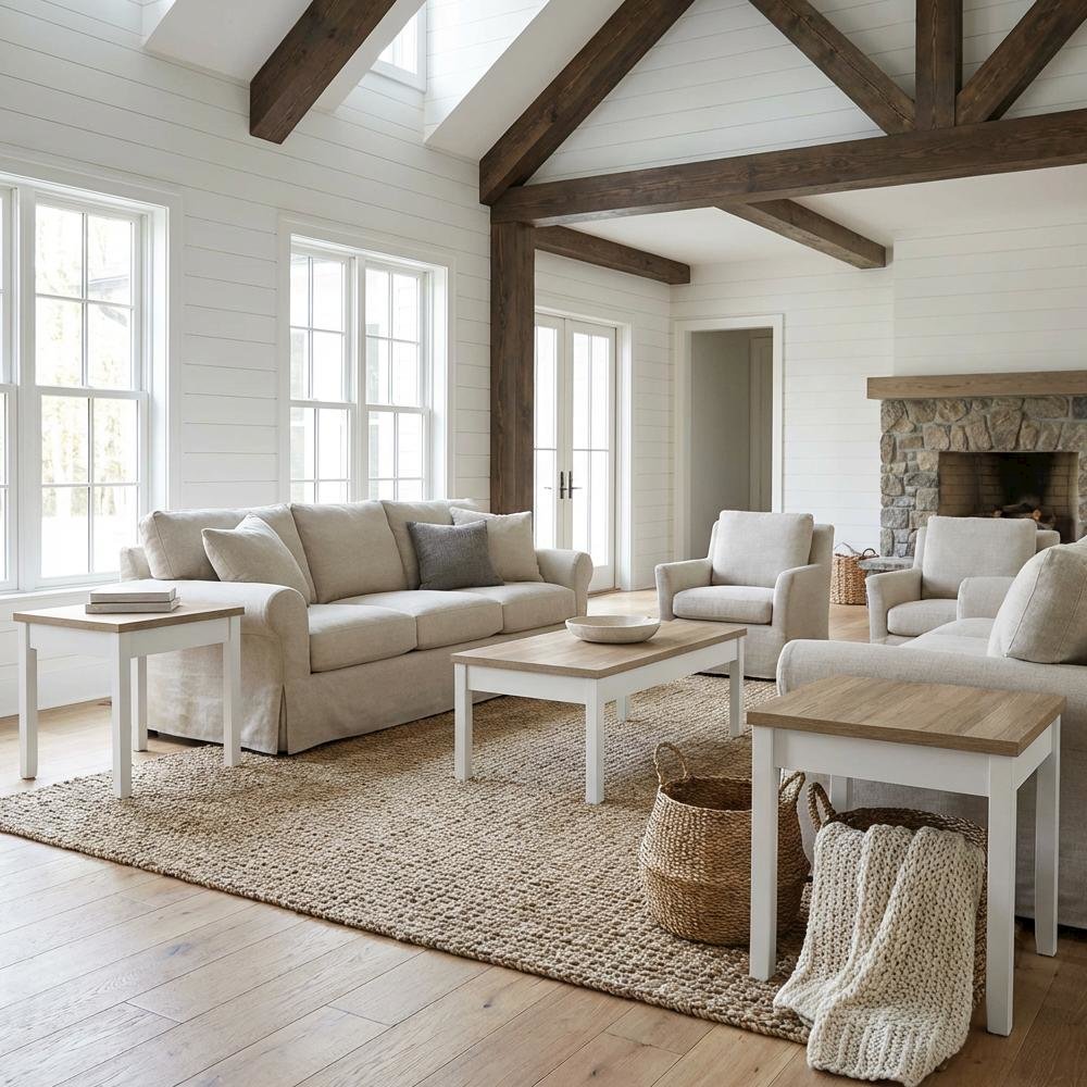 3-Piece Brown Rectangular Coffee Table Set with Coastal Style Finish. Picture 2