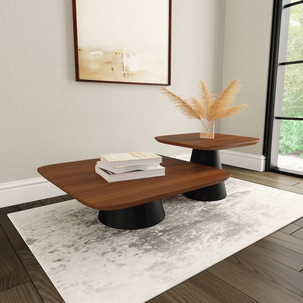 Eason 2-piece Coffee Table Set Walnut and Black. Picture 2