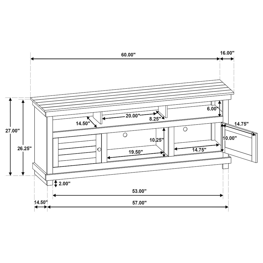 Payne 60-inch TV Stand Media Console Distressed Brown. Picture 14