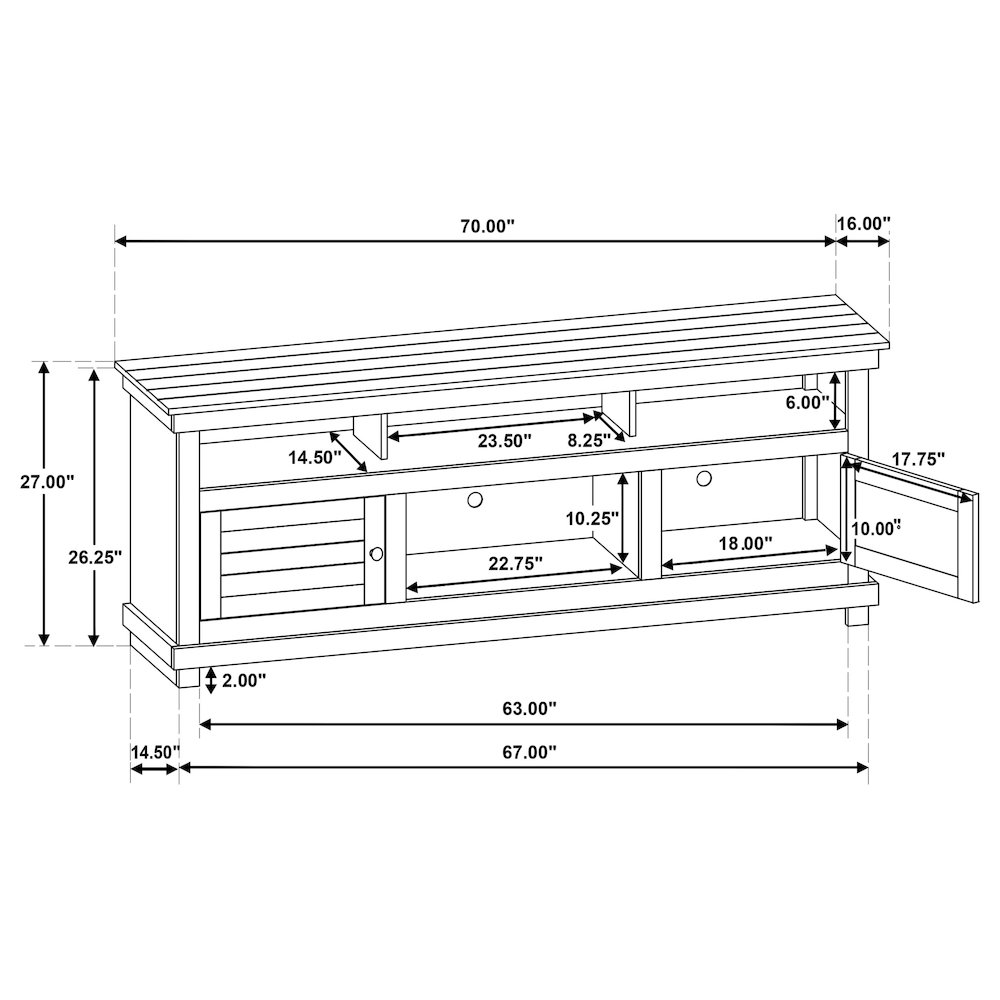 Payne 70-inch TV Stand Media Console Distressed Brown. Picture 14