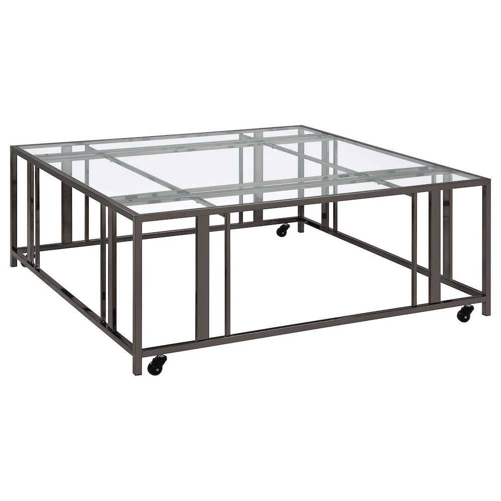Adri Square Glass Top Coffee Table with Casters Black Nickel. Picture 1