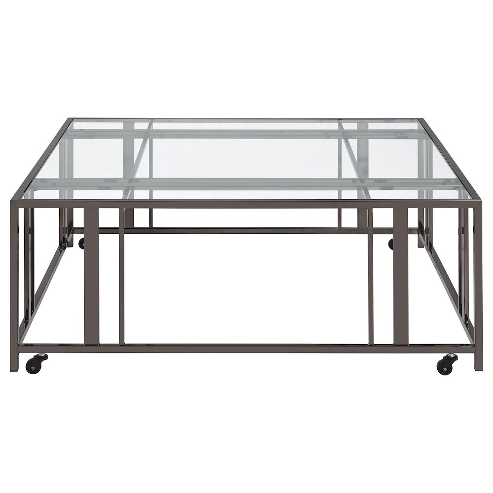 Adri Square Glass Top Coffee Table with Casters Black Nickel. Picture 3