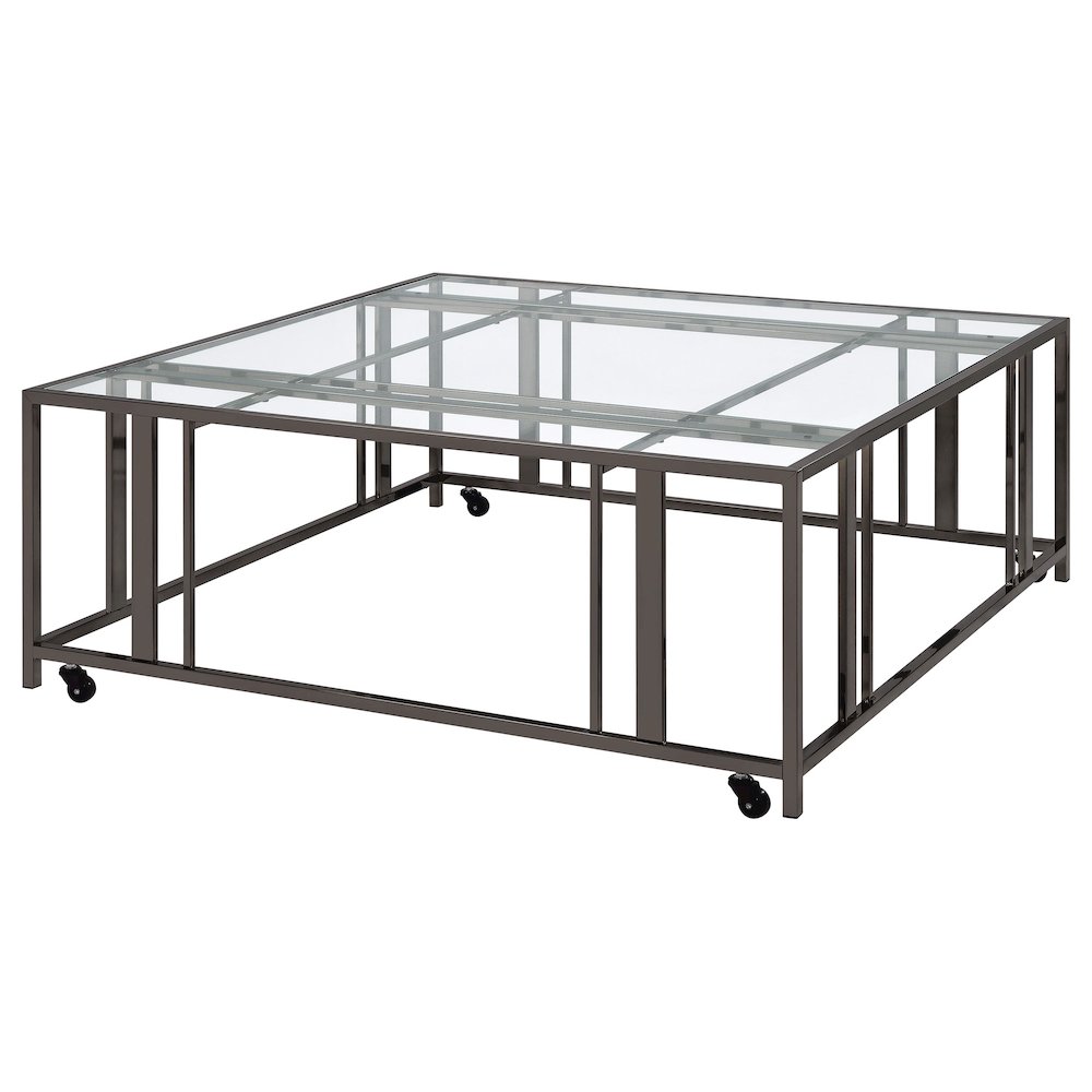 Adri Square Glass Top Coffee Table with Casters Black Nickel. Picture 4