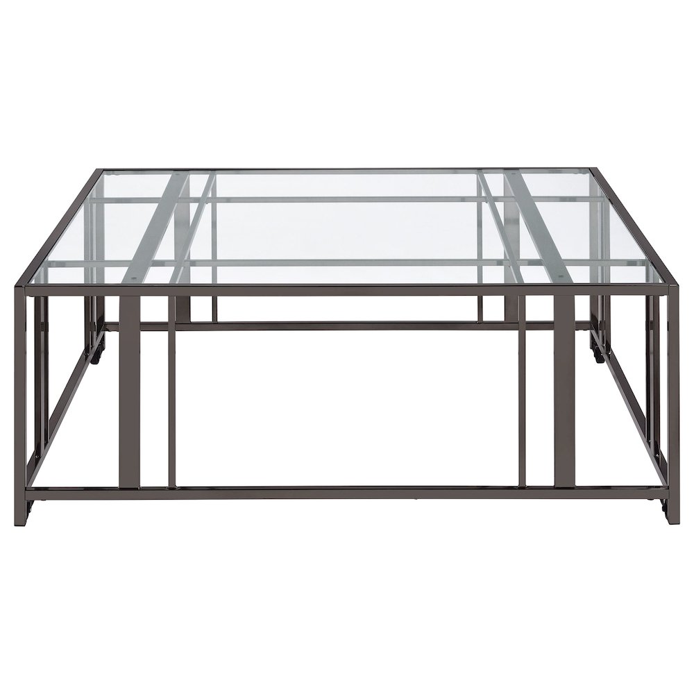 Adri Square Glass Top Coffee Table with Casters Black Nickel. Picture 5