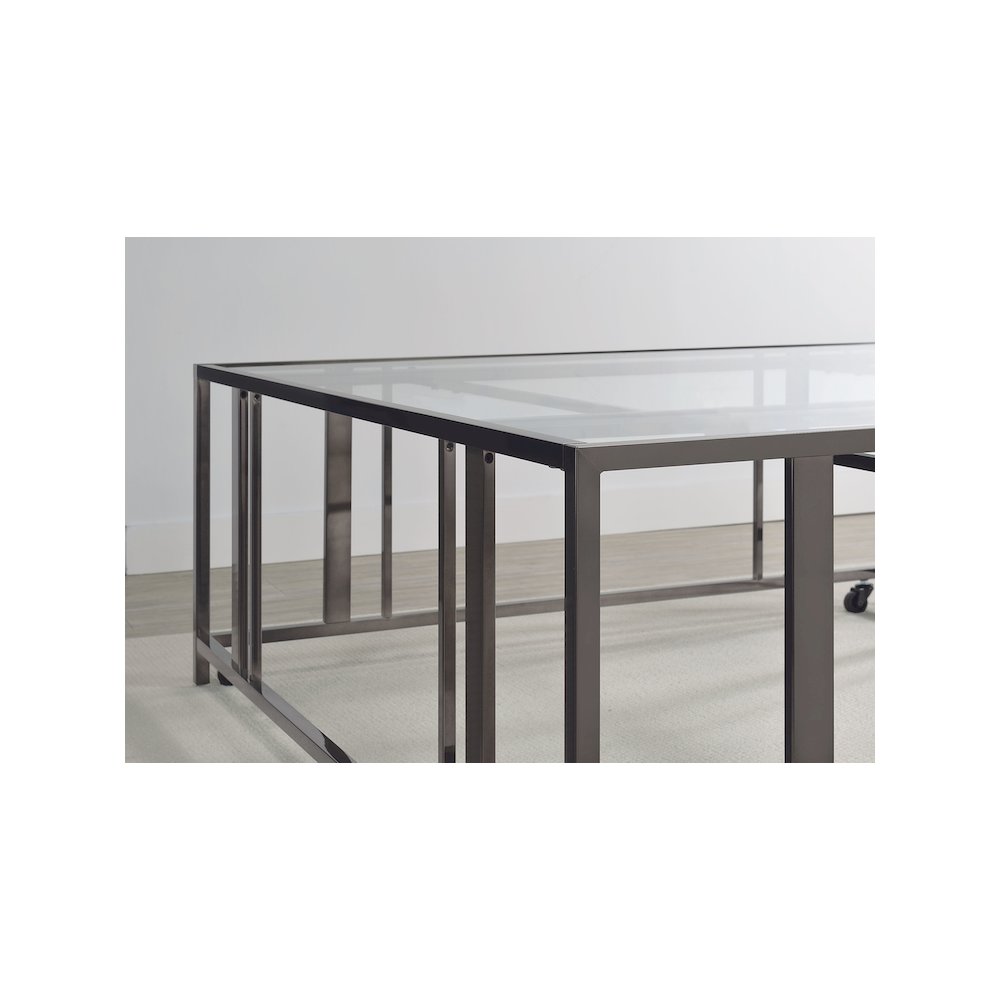 Adri Square Glass Top Coffee Table with Casters Black Nickel. Picture 8