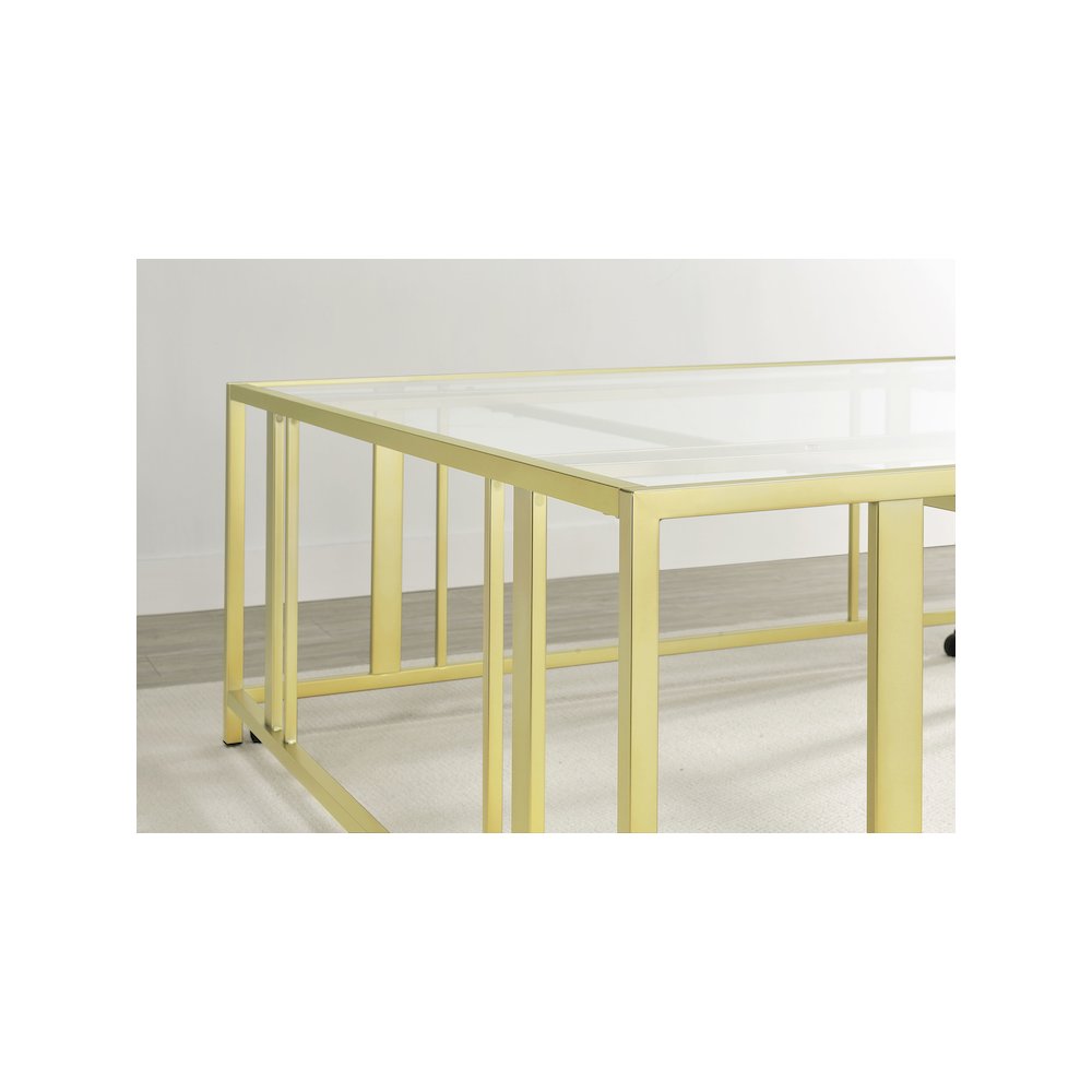 Adri Square Glass Top Coffee Table with Casters Matte Brass. Picture 8