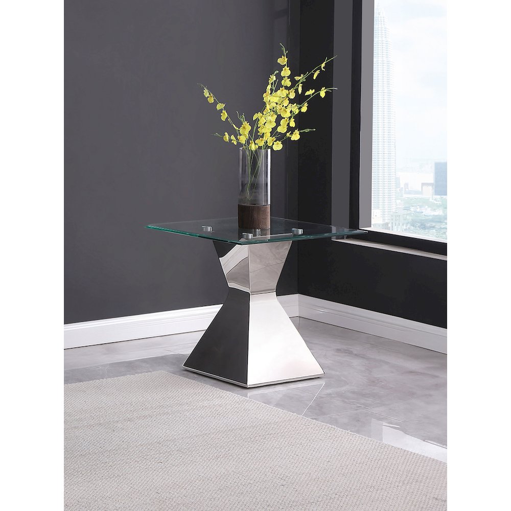 Jenny Glass Top Stainless Steel Side End Table Chrome. Picture 5