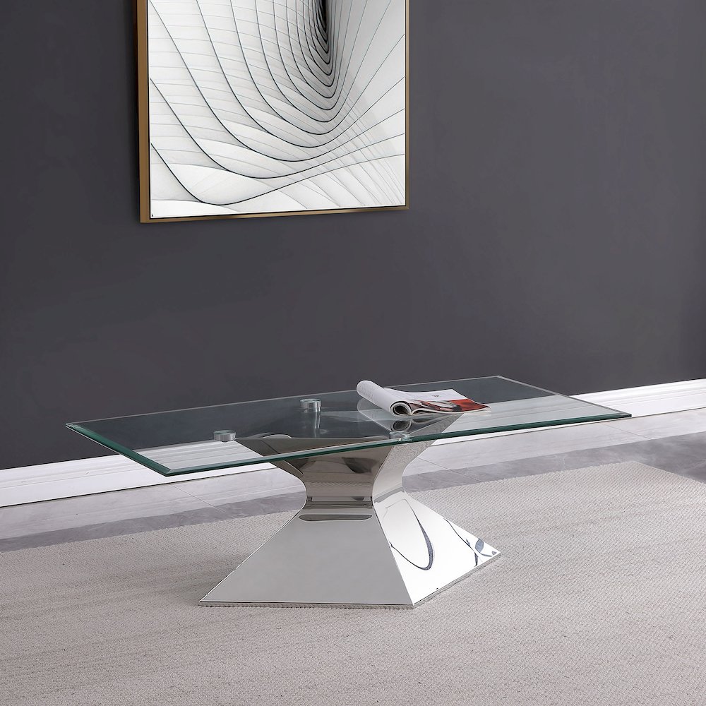 Jenny Glass Top Stainless Steel Coffee Table Chrome. Picture 6