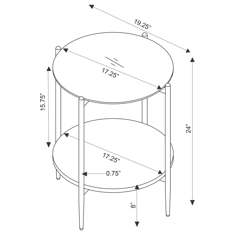 Jonelle Round Glass Top End Table White Marble Shelf Gold. Picture 8