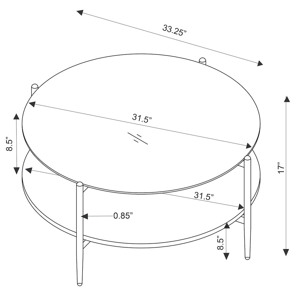 Jonelle Round Glass Top Coffee Table White Marble Shelf Gold. Picture 8