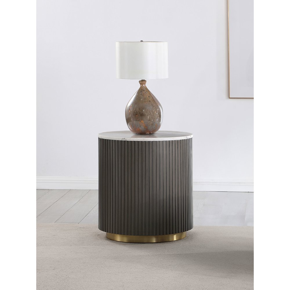 Jason Round Marble Top Side End Table White and Charcoal. Picture 4