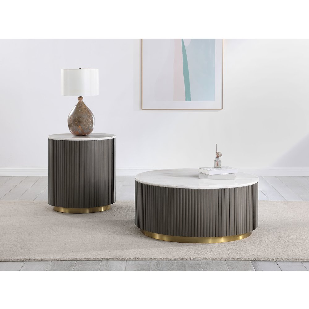 Jason Round Marble Top Side End Table White and Charcoal. Picture 6