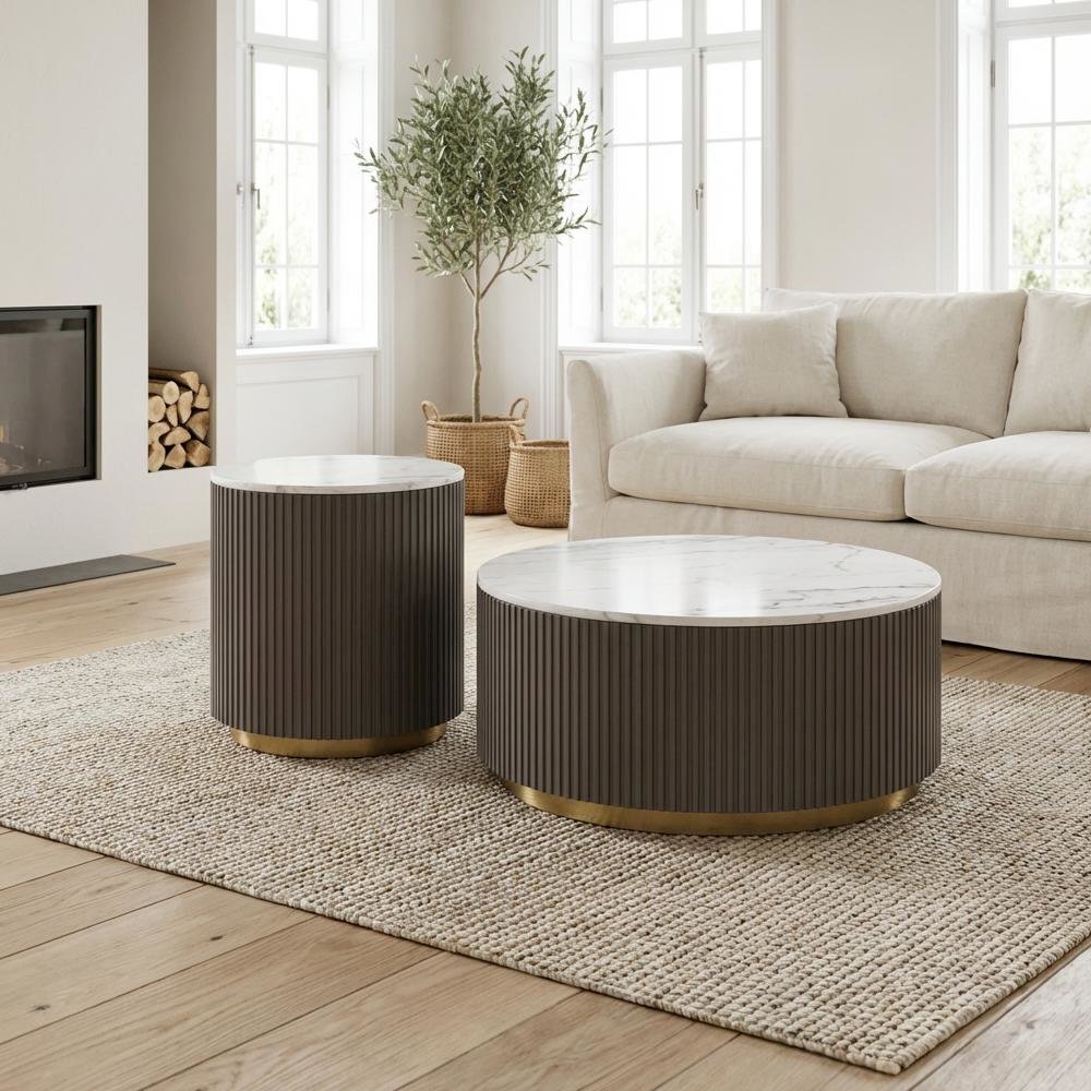 White 2-Piece Round Coffee and End Table Set with Contemporary Design. Picture 3