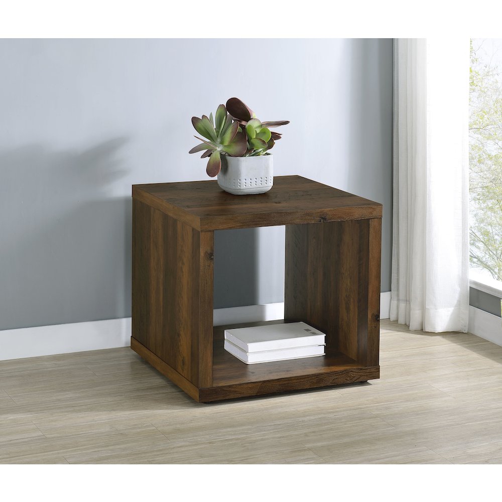 Frisco Square Engineered Wood Side End Table Dark Pine. Picture 8