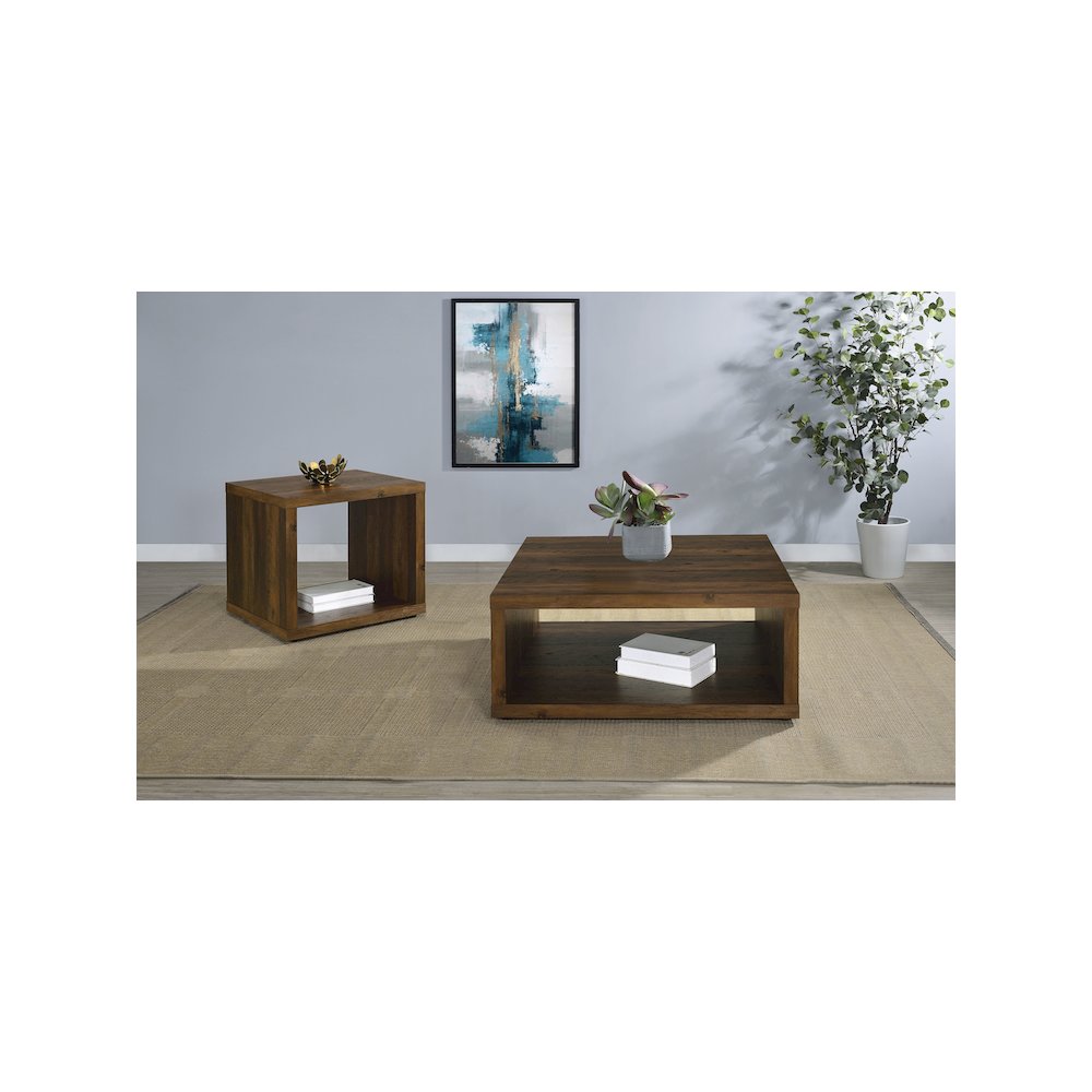 Frisco Square Engineered Wood Side End Table Dark Pine. Picture 7