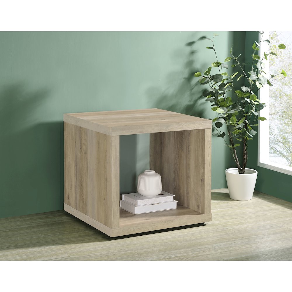 Frisco Square Engineered Wood Side End Table Distressed Pine. Picture 8