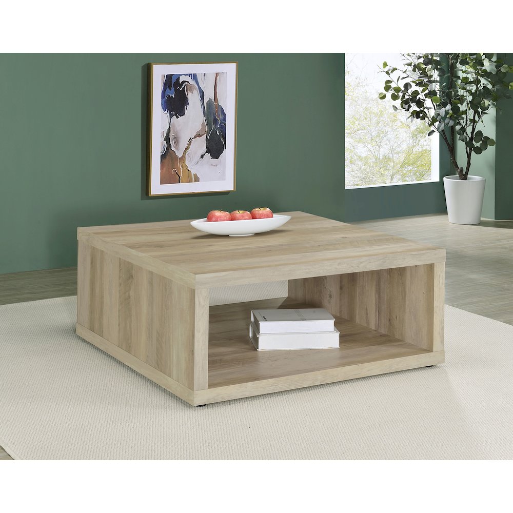 Frisco Square Engineered Wood Coffee Table Distressed Pine. Picture 8