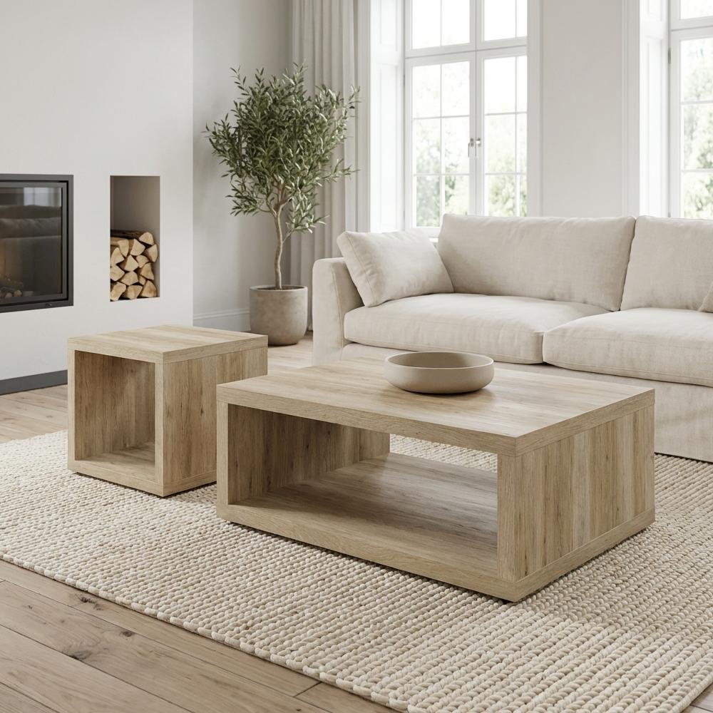 Distressed Pine 2-Piece Coffee and End Table Set with Square Shape. Picture 3