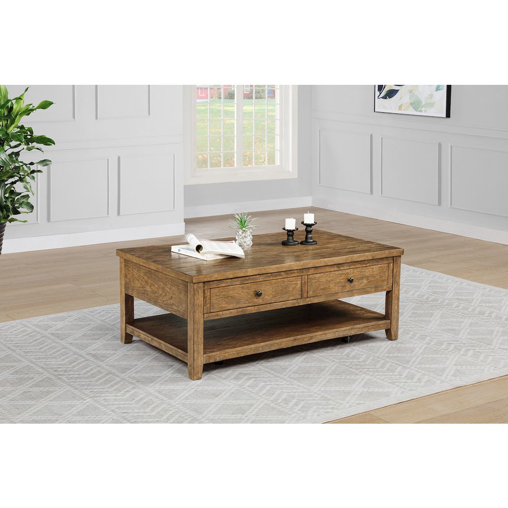 Payne 48-inch Mobile Lift Top Coffee Table Distressed Brown. Picture 2