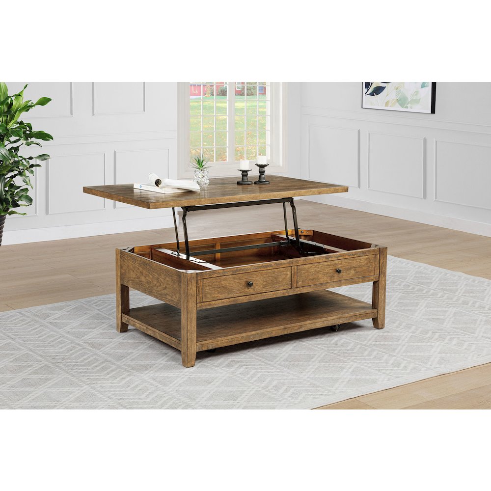 Payne 48-inch Mobile Lift Top Coffee Table Distressed Brown. Picture 3