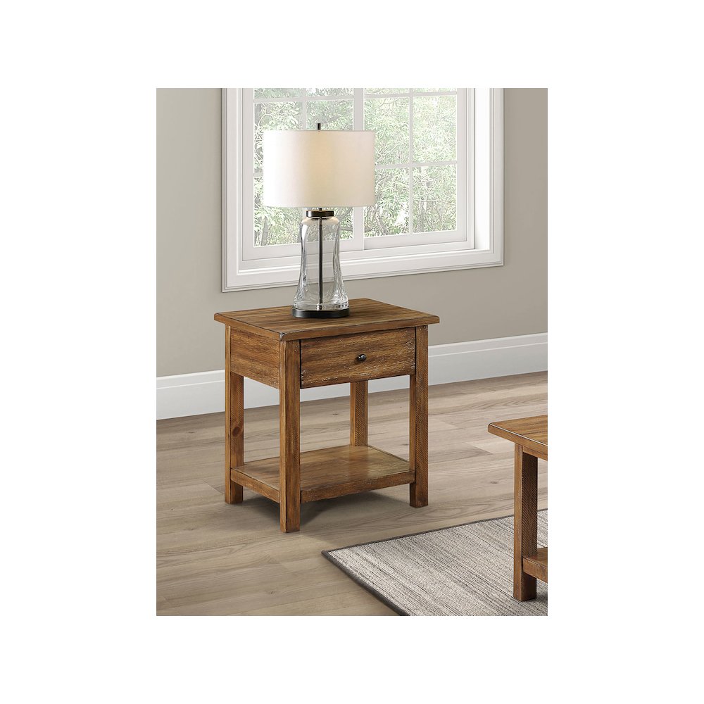 Payne 1-drawer Wood End Table with Shelf Distressed Brown. Picture 7