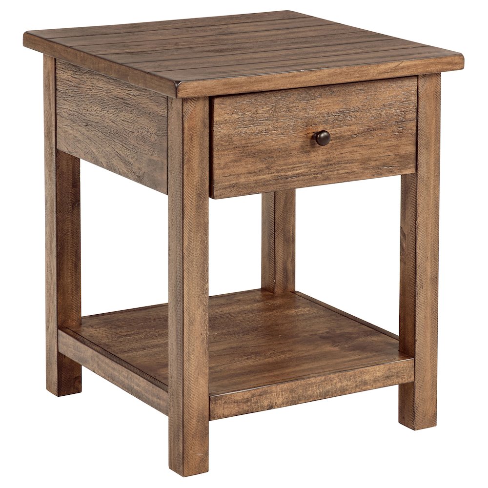 Payne 1-drawer Wood End Table with Shelf Distressed Brown. Picture 1