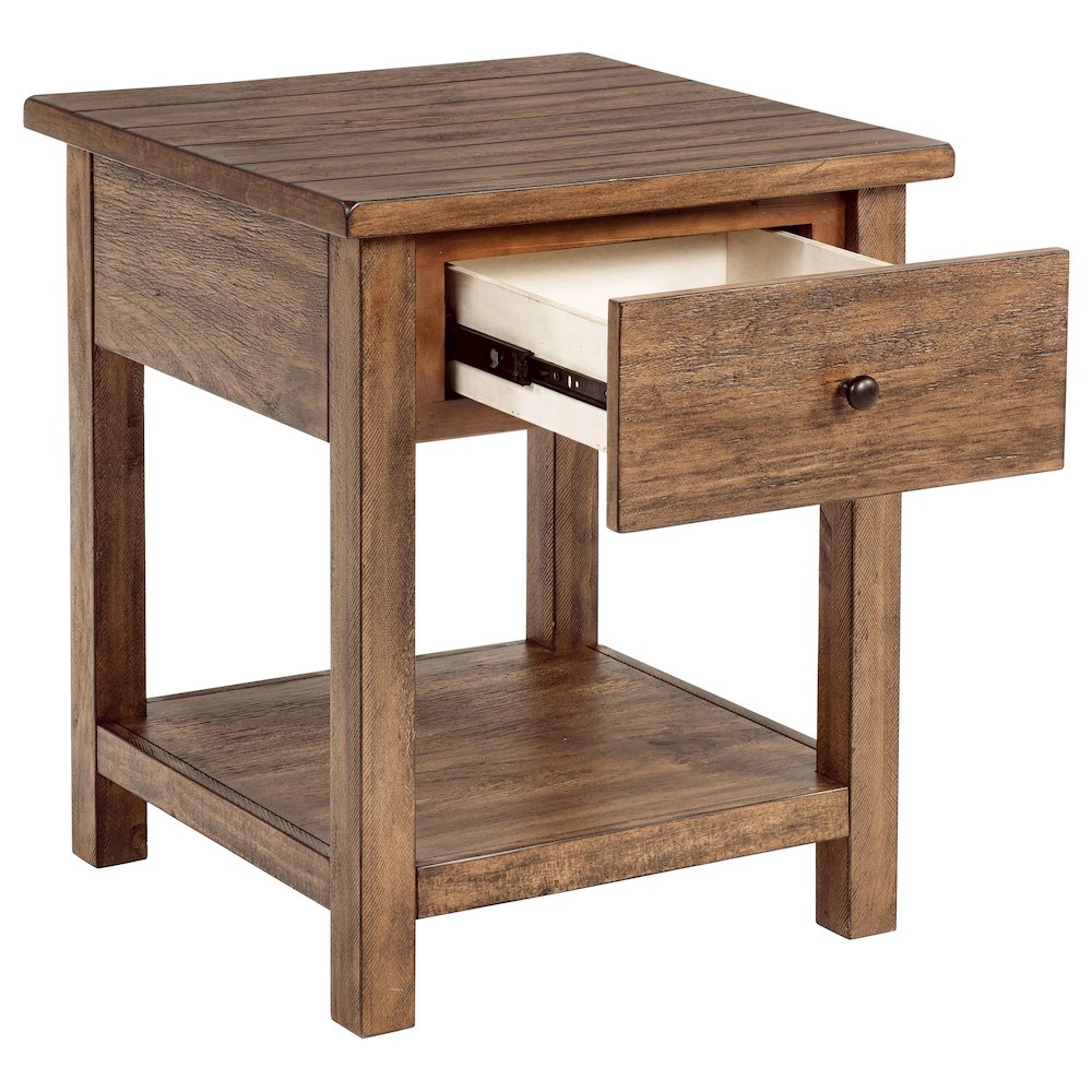 Payne 1-drawer Wood End Table with Shelf Distressed Brown. Picture 3
