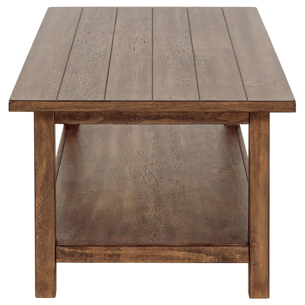 Payne Wood Coffee Table with Shelf Distressed Brown. Picture 4