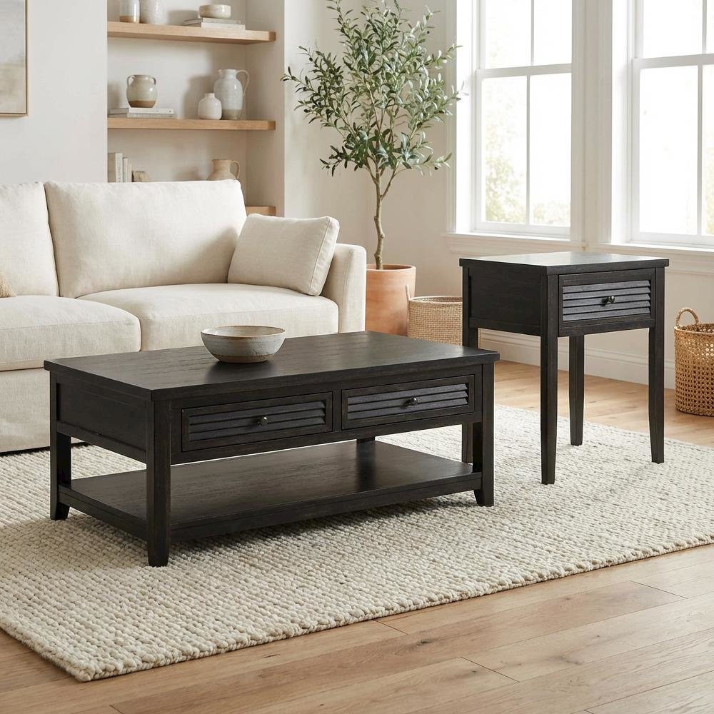 Distressed Java 2-Piece Coffee and End Table Set with Farmhouse Style. Picture 3