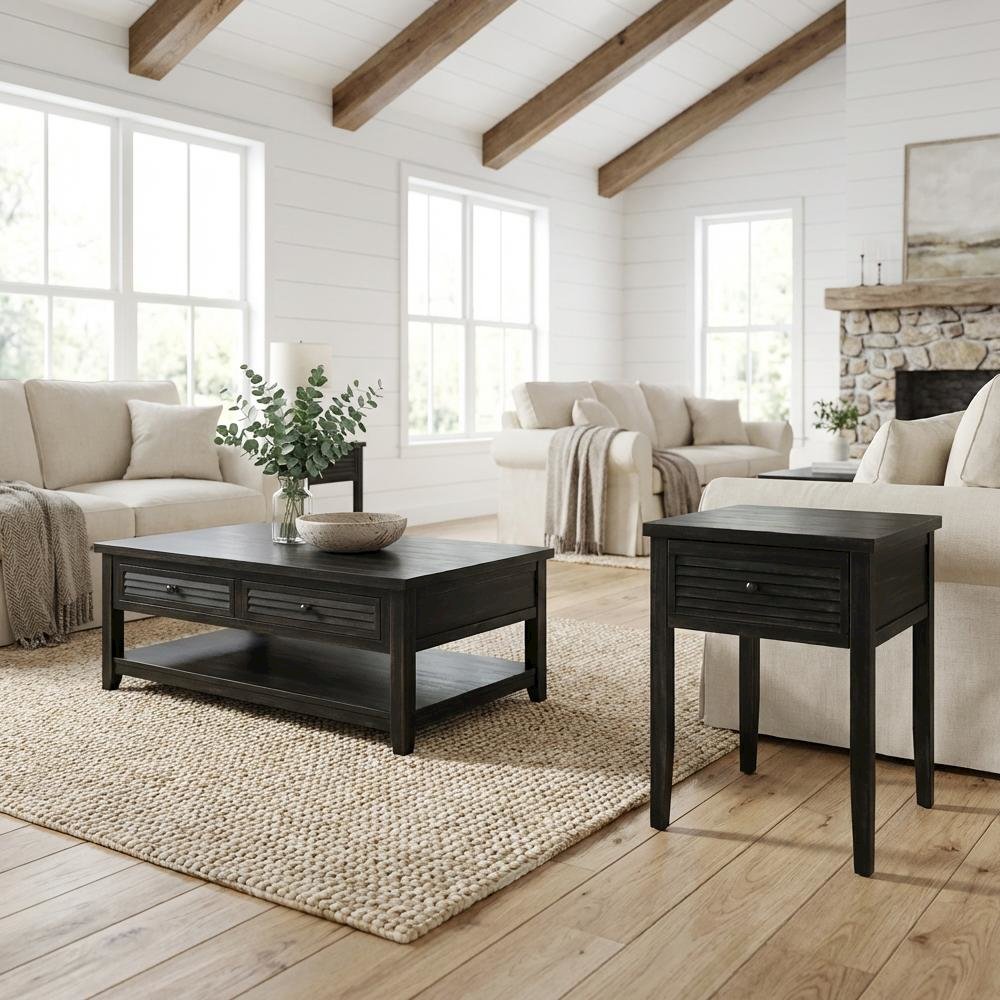Distressed Java 2-Piece Coffee and End Table Set with Farmhouse Style. Picture 2