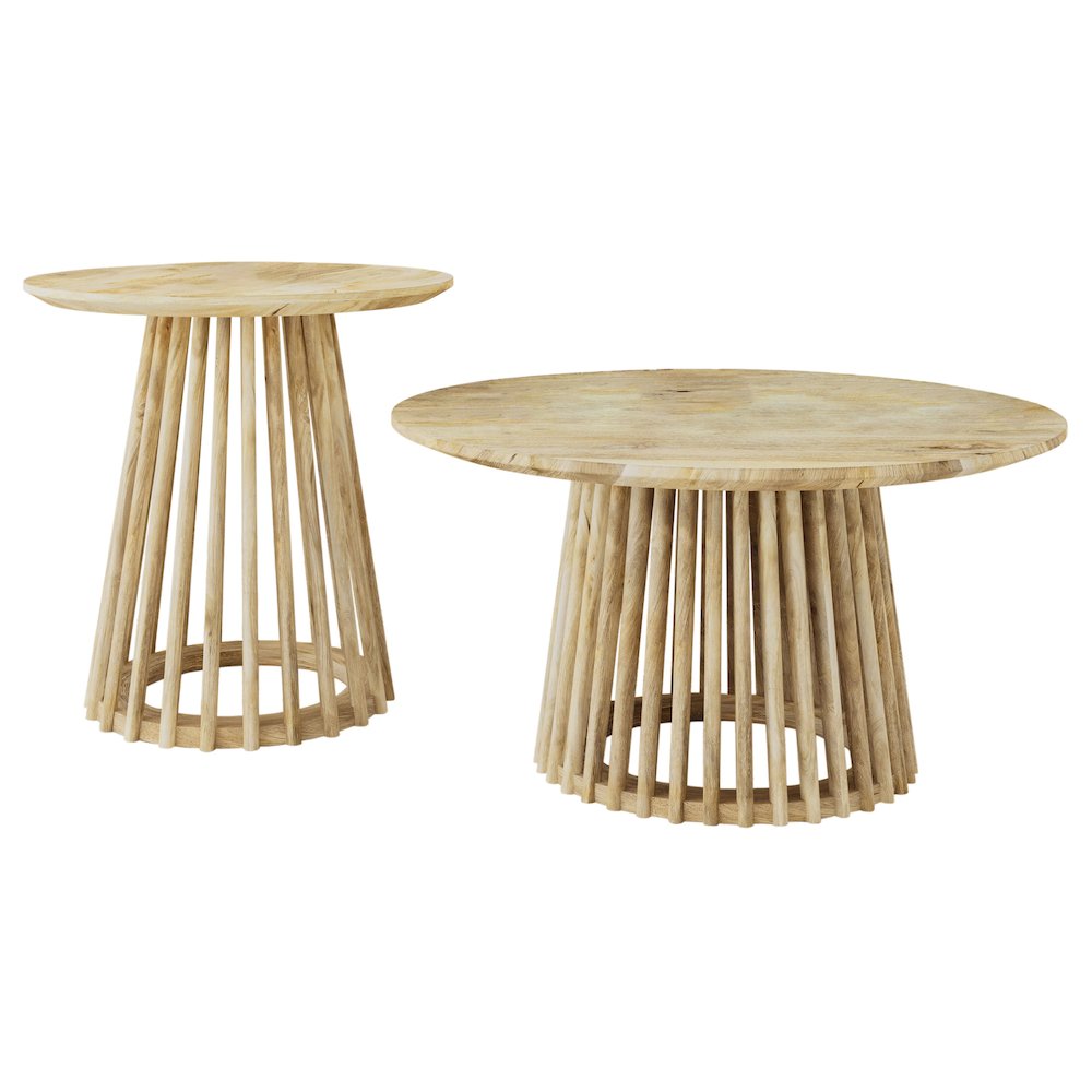 Touhy 2-piece Round Coffee and End Table Set Natural Mango. Picture 1