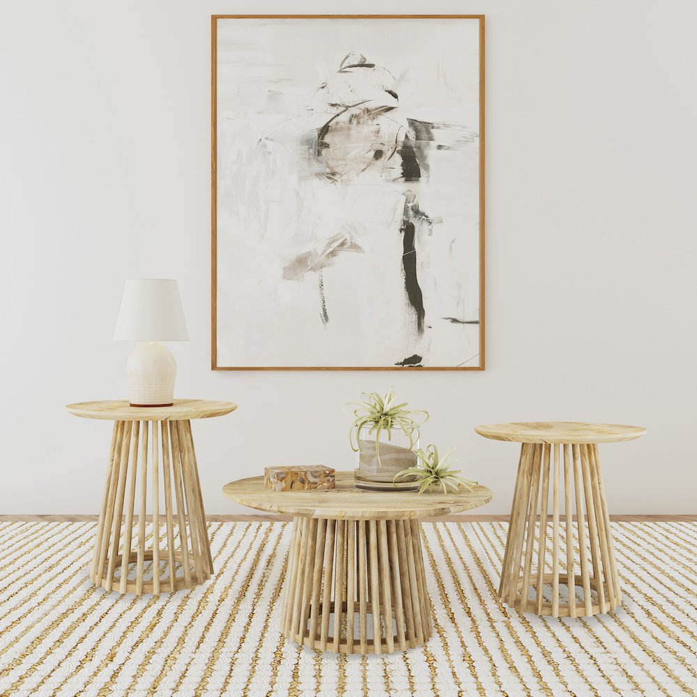 Touhy 3-piece Round Coffee and End Table Set Natural Mango. Picture 2